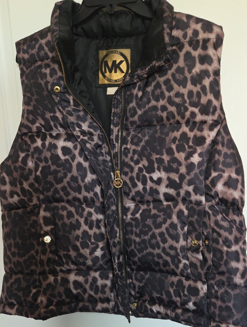 Michael Kors Girls' Leopard Puffer Vest in Black and Brown